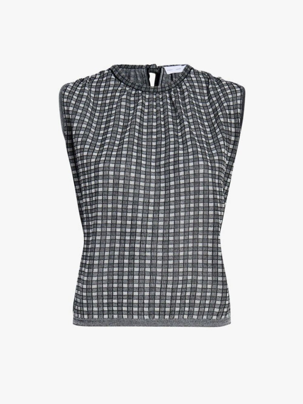 Proenza Schouler Bradley Crewneck Plaid Knit Top Black White NWT M